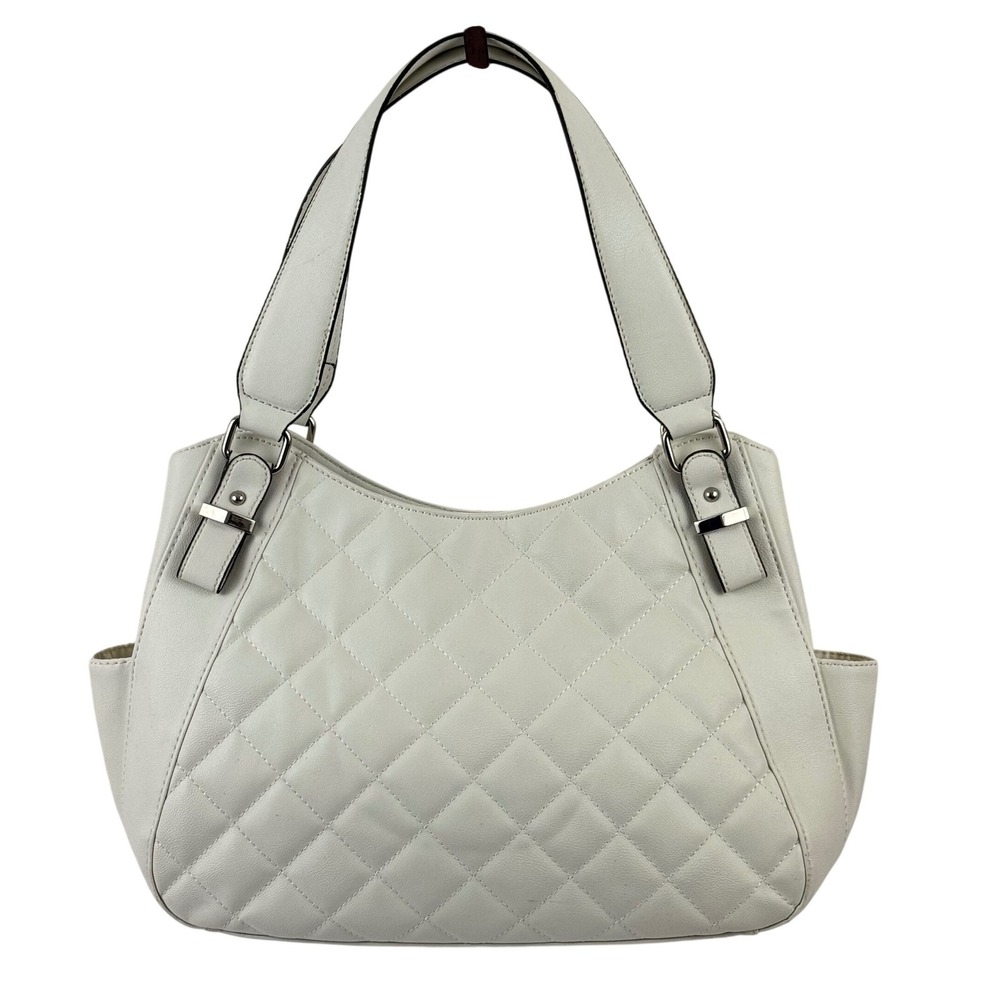Quilted Faux Leather Shoulder Bag White Hobo Handbag Silver Hardware Apt.‎ 9